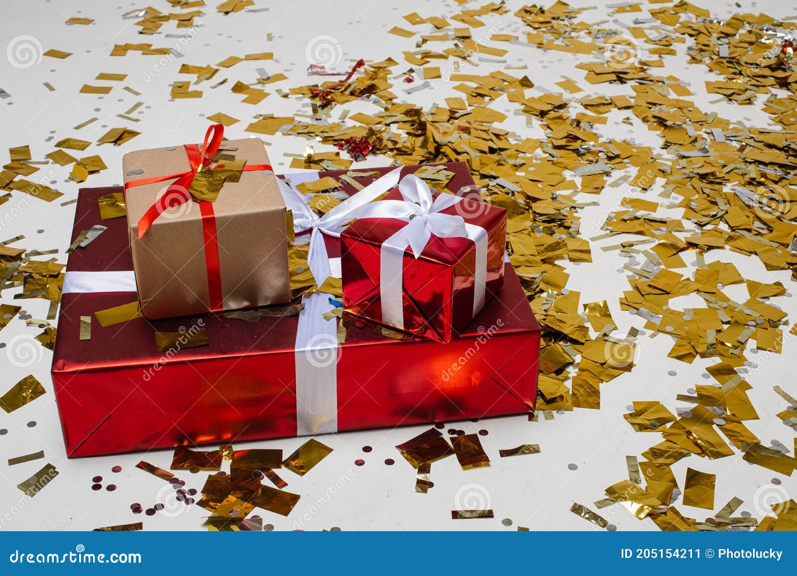 Beutiful Boxes with an Interesting Gifts in a Beautiful Pack Isolated on  White Background Stock Image - Image of celebration, ribbon: 205154211