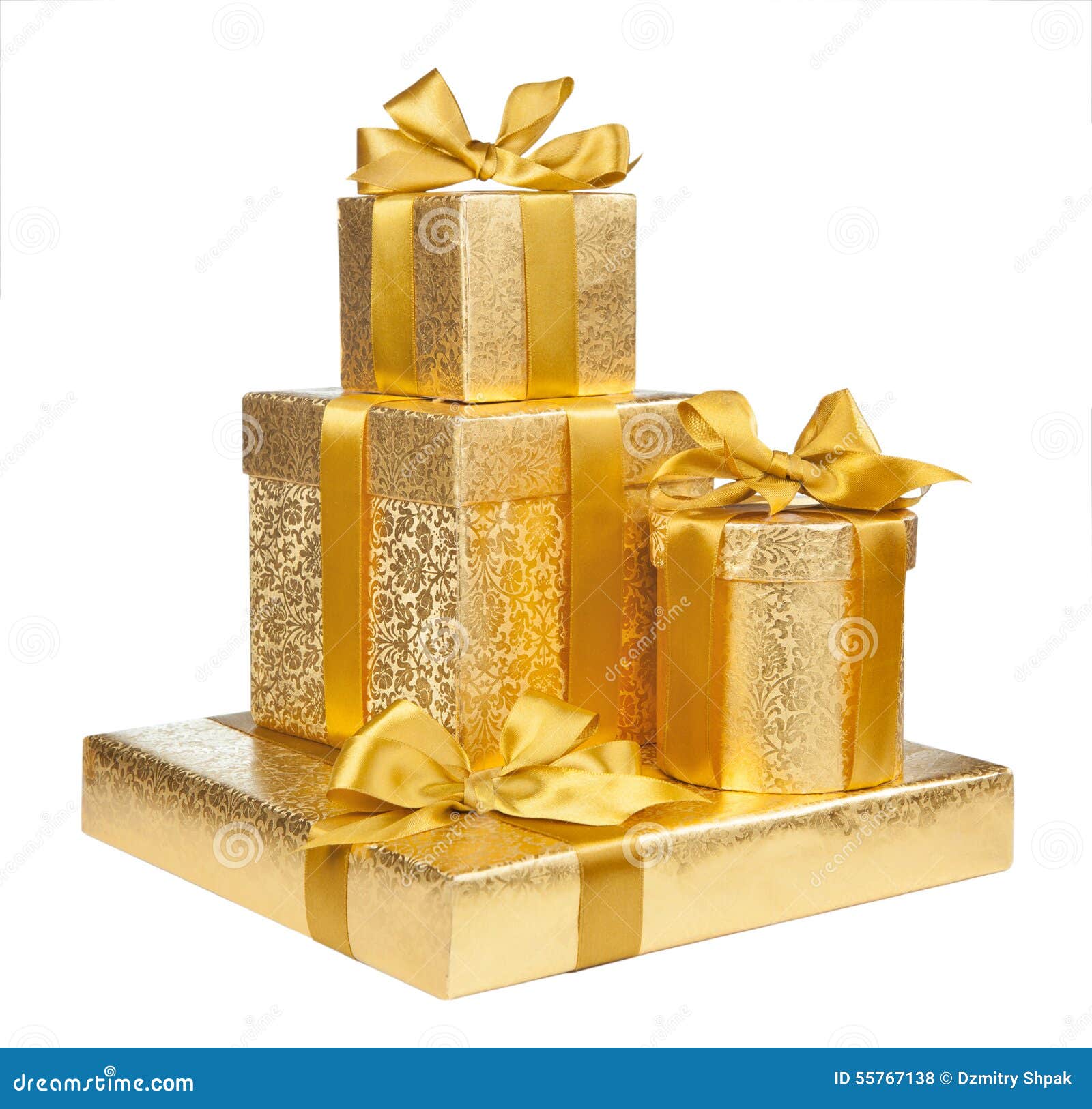Boxes of Gold Wrapping Paper Isolated on White Background Stock Photo