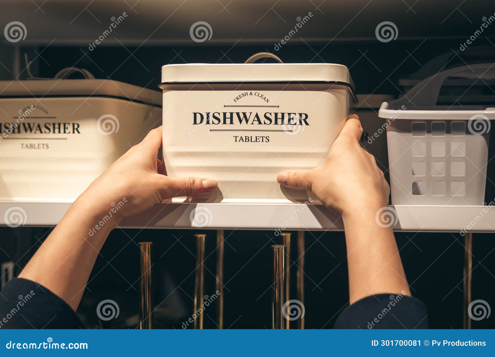 Boxes Labeled Dishwasher Tablets in a Home Supplies Store. Stock Image