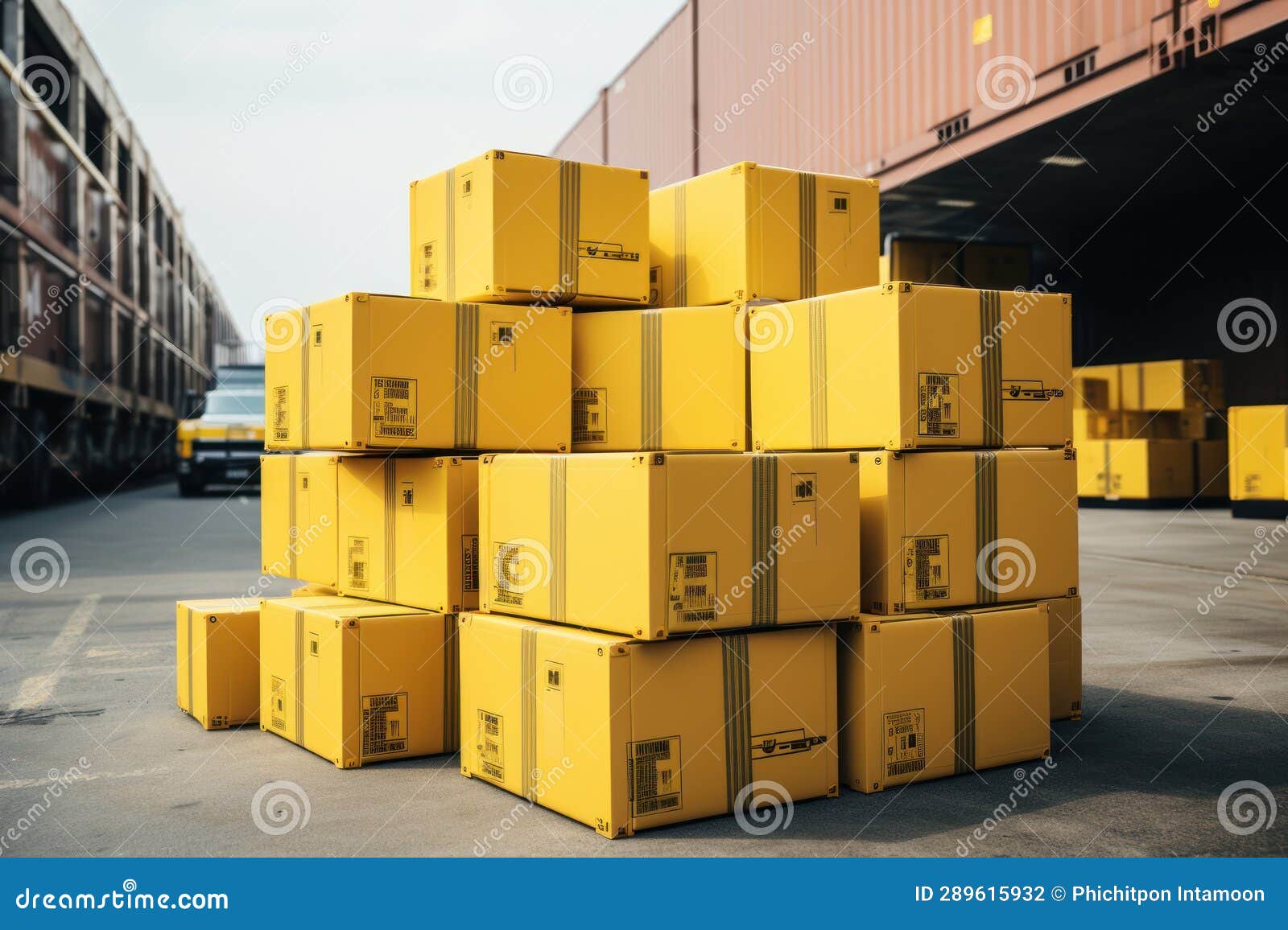Boxes Placed on Warehouse Racks for a Logistics . Generative Ai Stock