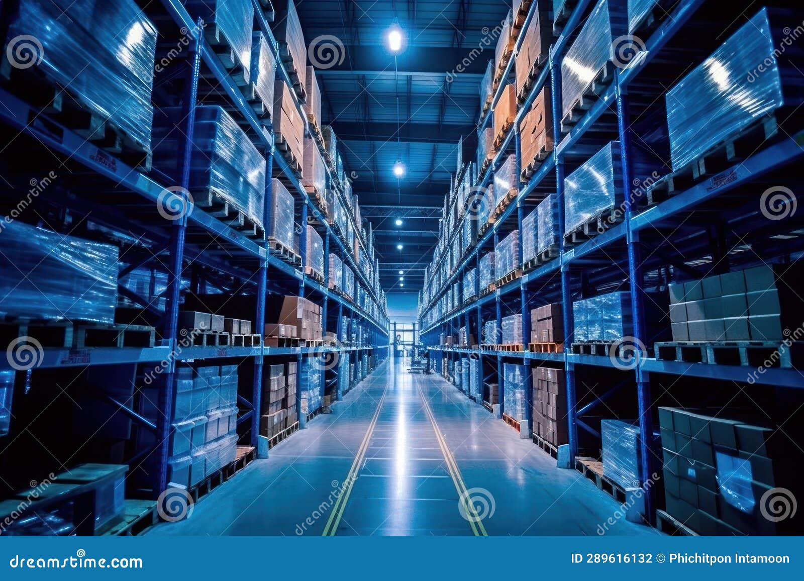 Boxes Placed on Warehouse Racks for a Logistics . Generative Ai Stock