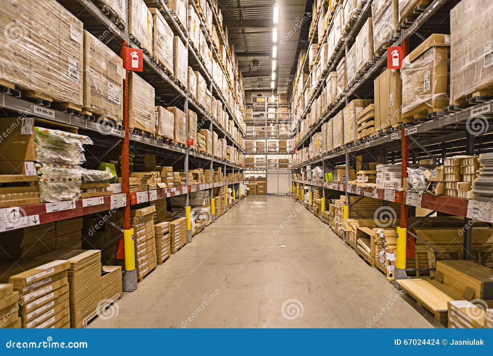 Boxes on rows of shelves. stock photo. Image of container - 67024424