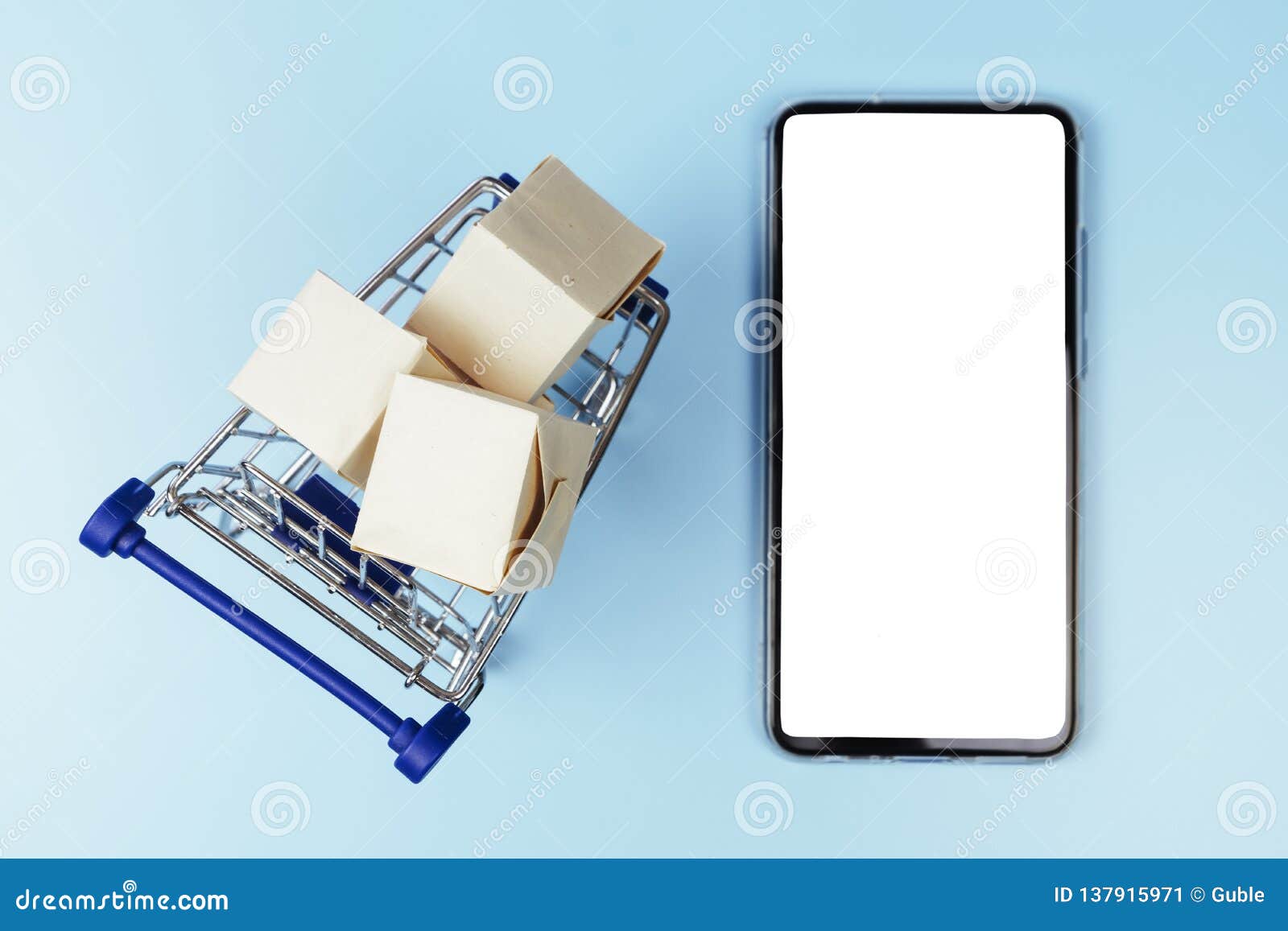 Download Boxes In A Shopping Cart Or Trolley And Mobile Smartphone ...