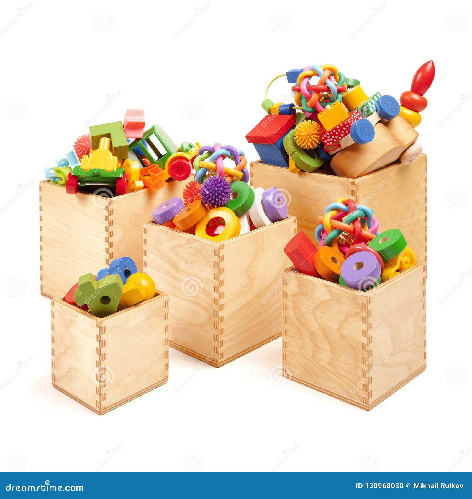 Boxes with very many toys stock photo. Image of education 130968030
