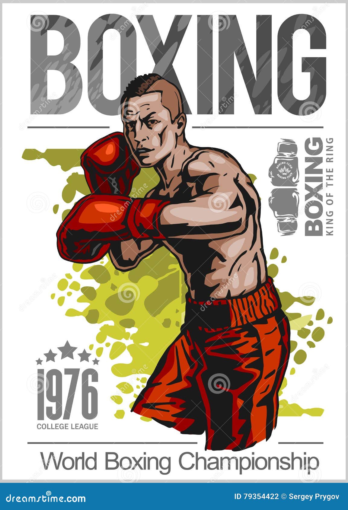 Boxing Champ Poster with Boxer on White Background Stock Vector
