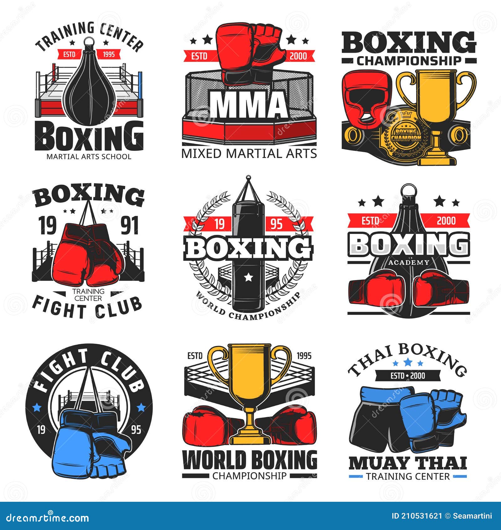 Boxing Championship, Club and School Emblem Stock Vector - Illustration of  boxer, ring: 210531621