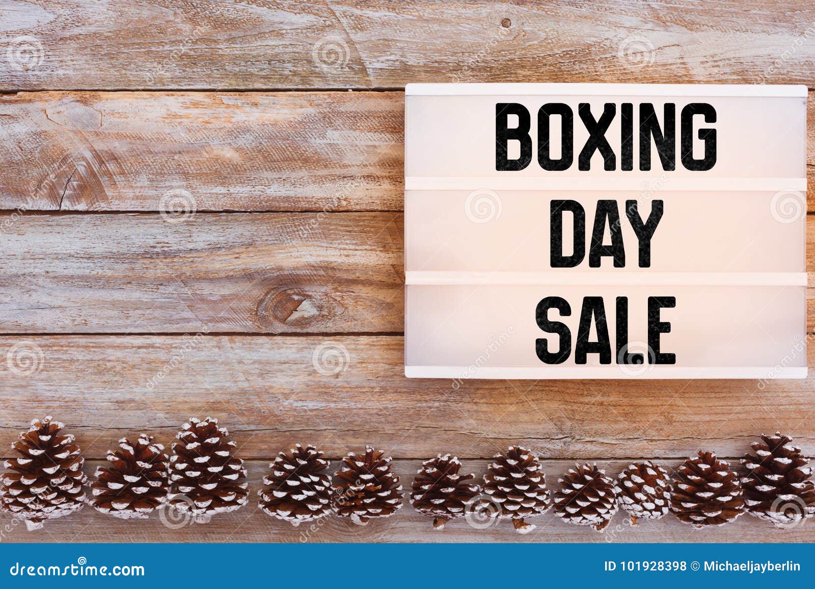 Boxing Day Sale Text in Lightbox on Winter Table Stock Photo Image of