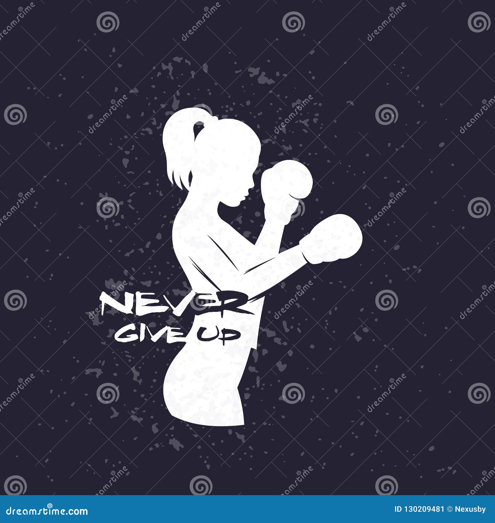 Boxing Girl With Motivational Quote Never Give Up Stock Vector