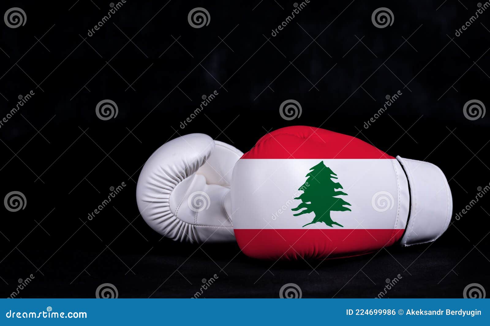 Boxing Glove with Lebanon Flag on Black Background Stock Photo Image