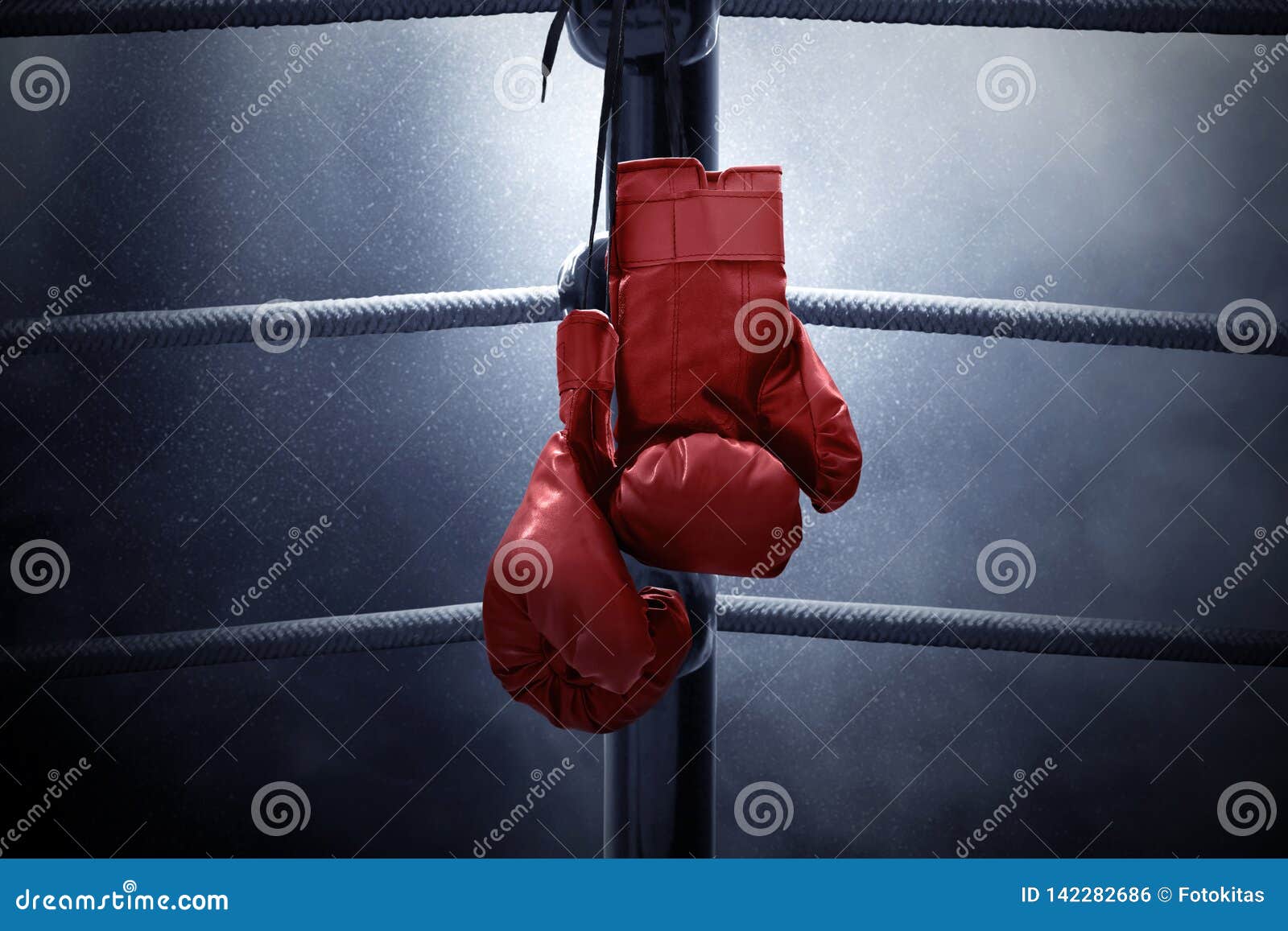 boxing gloves hanging on the ring