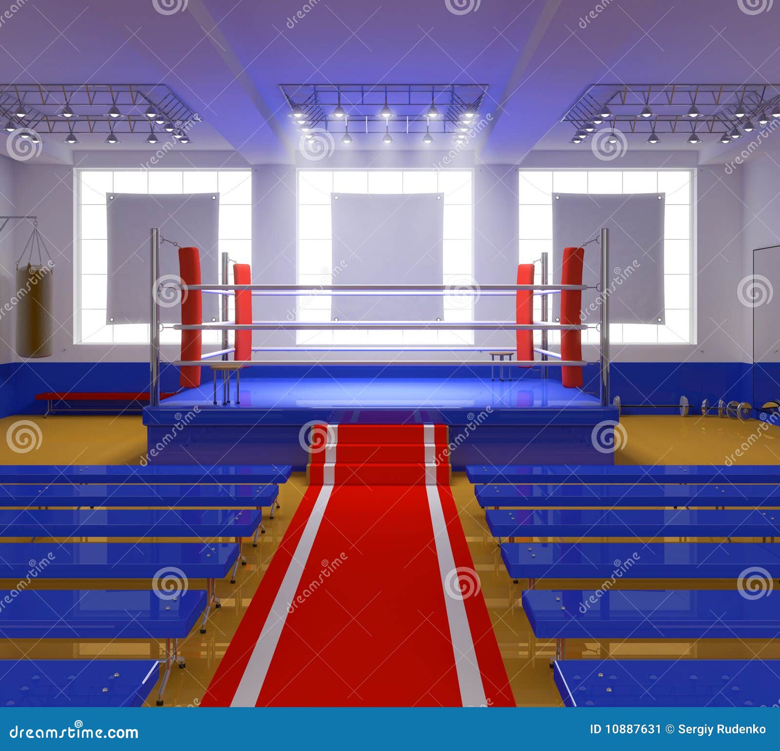Boxing Gym with Blue Ring and Red Corners Stock Illustration