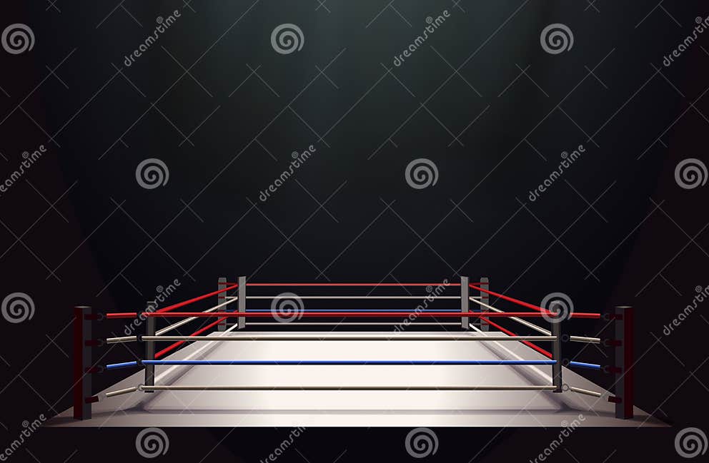 Boxing Ring Isolated on Black Abstract Background Lit by a Spotlight