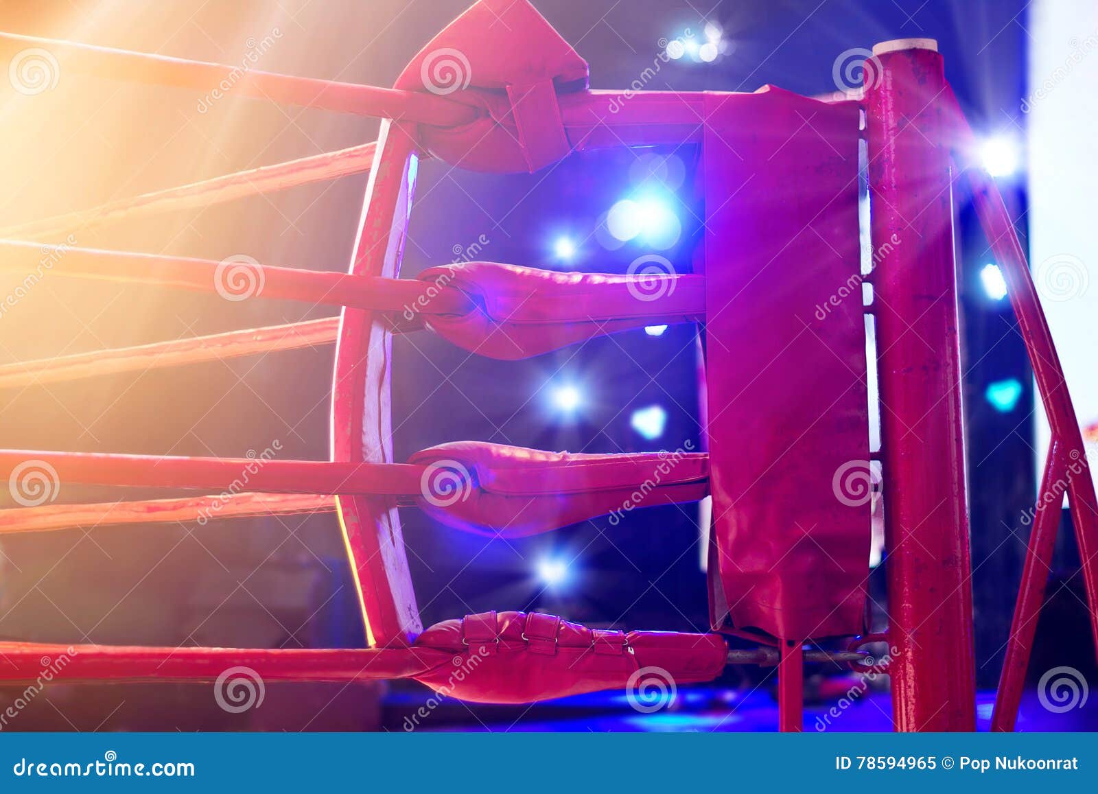 boxing ring red corner and floodlights