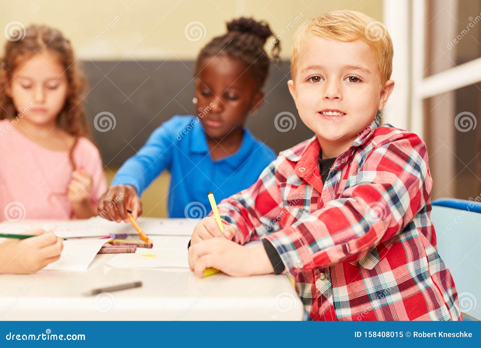 Boy As a Pupil or Preschooler while Painting Stock Image - Image of ...