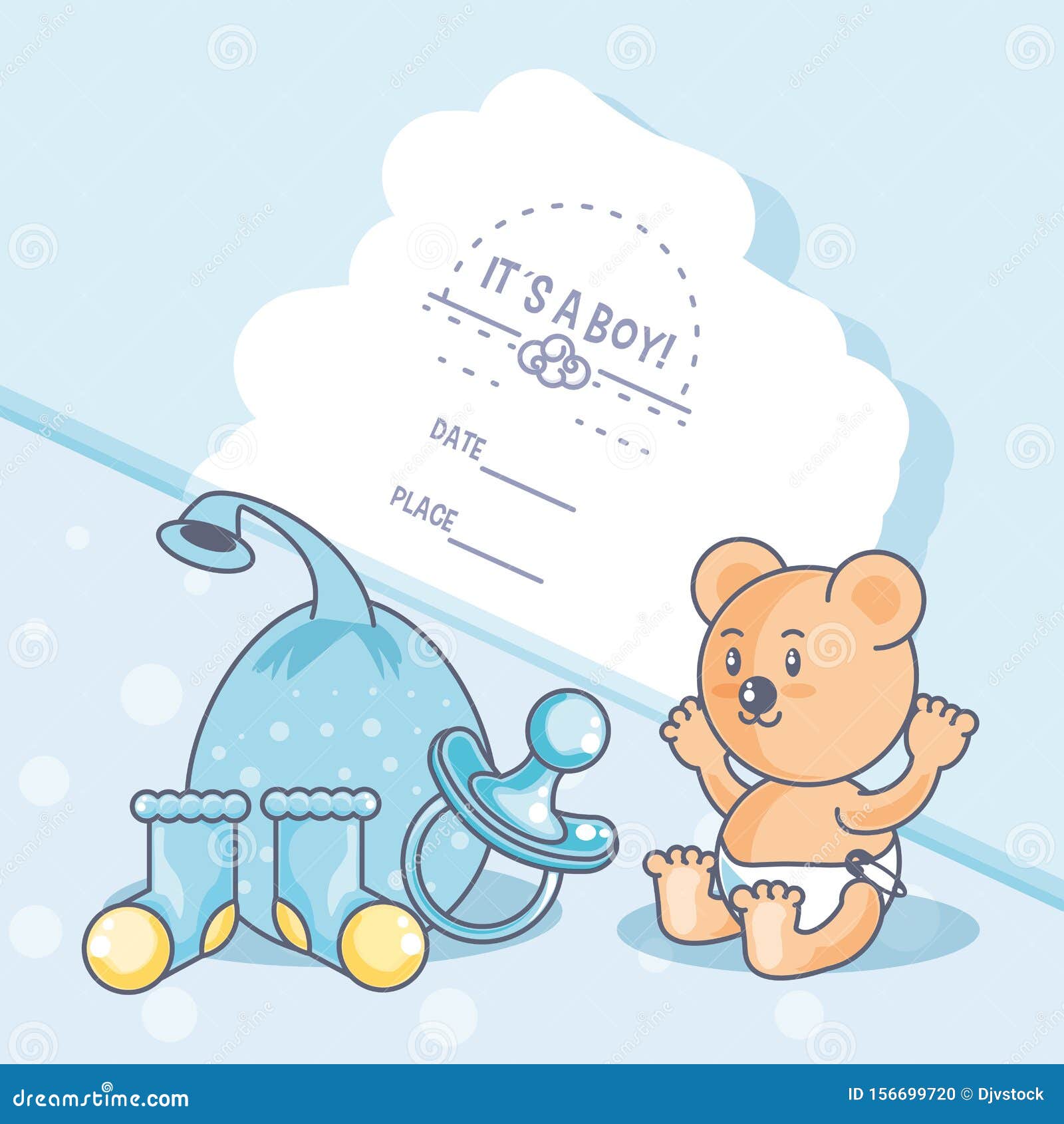 It is a Boy Baby Shower Card with Teddy Bear Stock Illustration