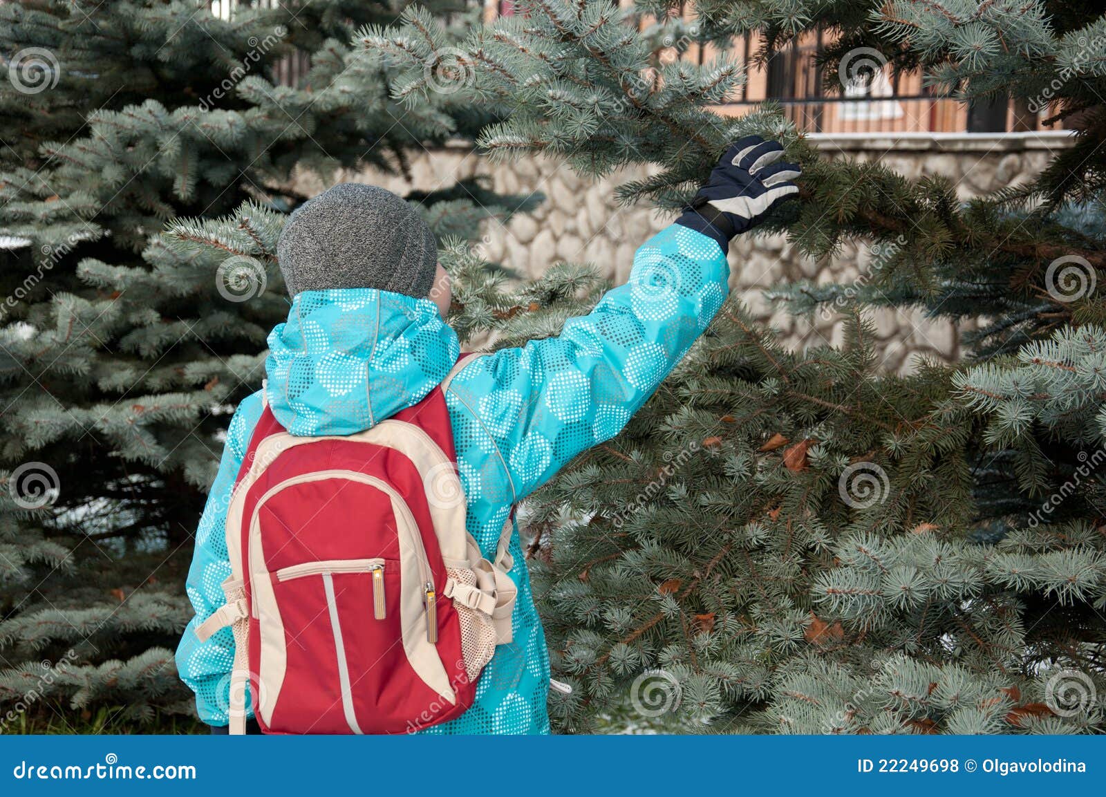 The boy with the backpack stock photo. Image of winter - 22249698