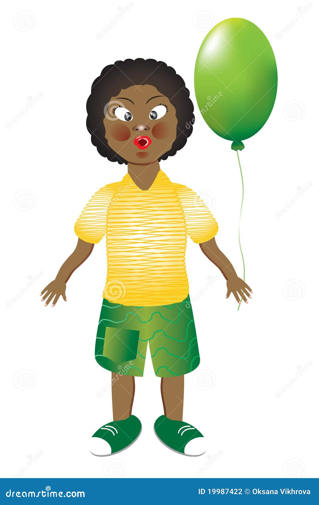 The boy with the ball. Dark-skinned boy with a green ball on a white background.