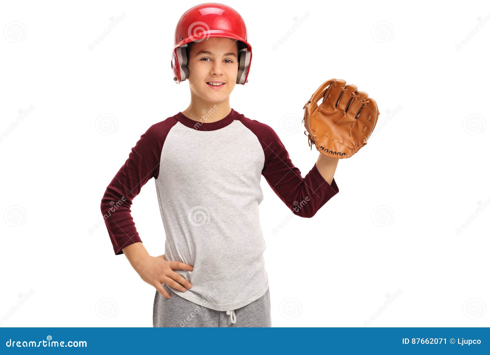 Boy with a Baseball Glove and a Helmet Stock Image Image of posing