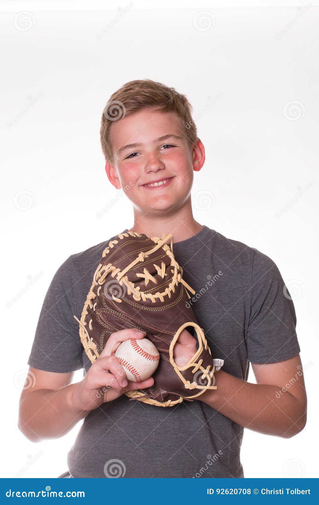 Boy with Baseball and Glove Stock Photo Image of leather, adolescent