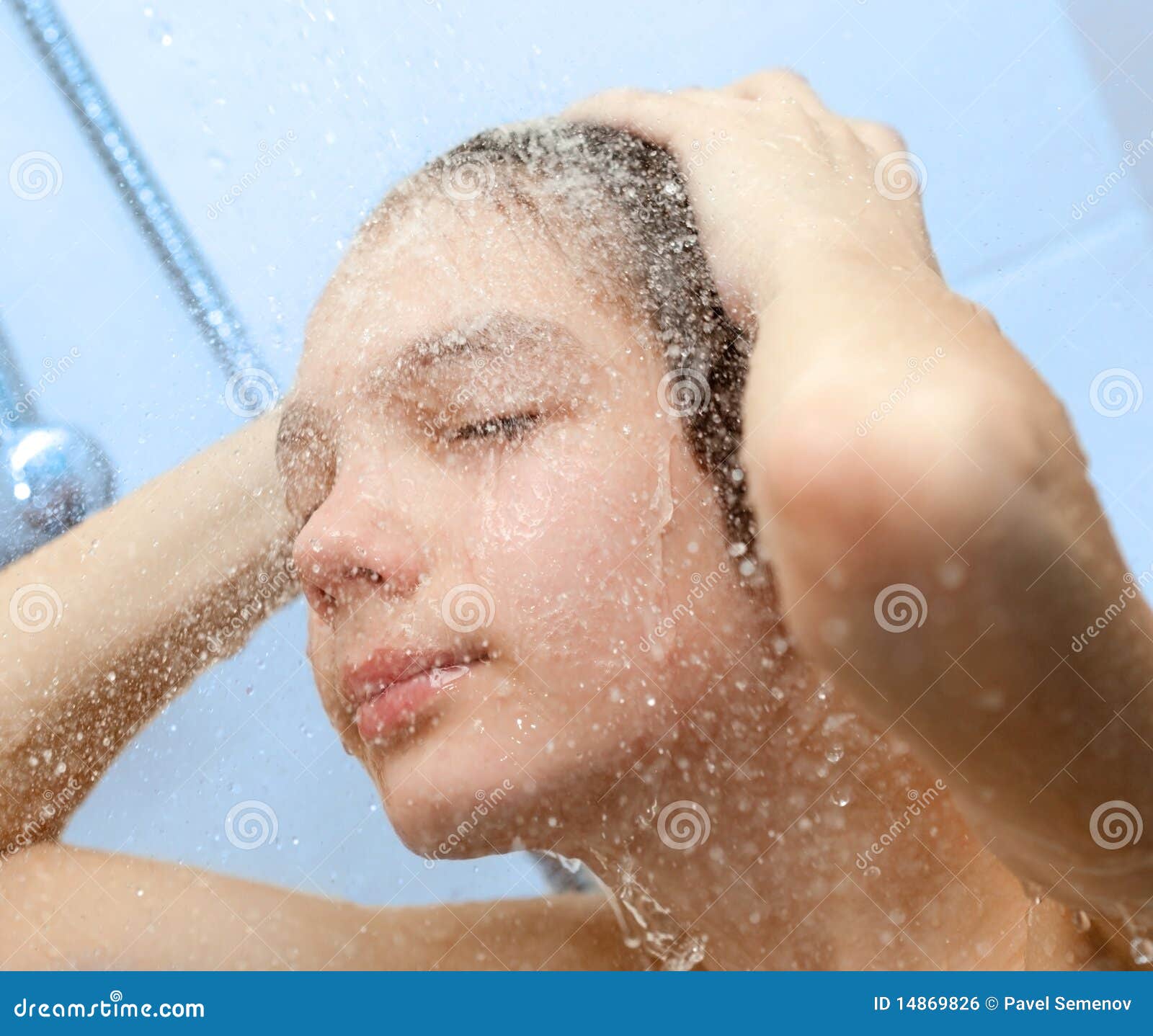 Boy Bathing Under A Shower Royalty Free Stoc