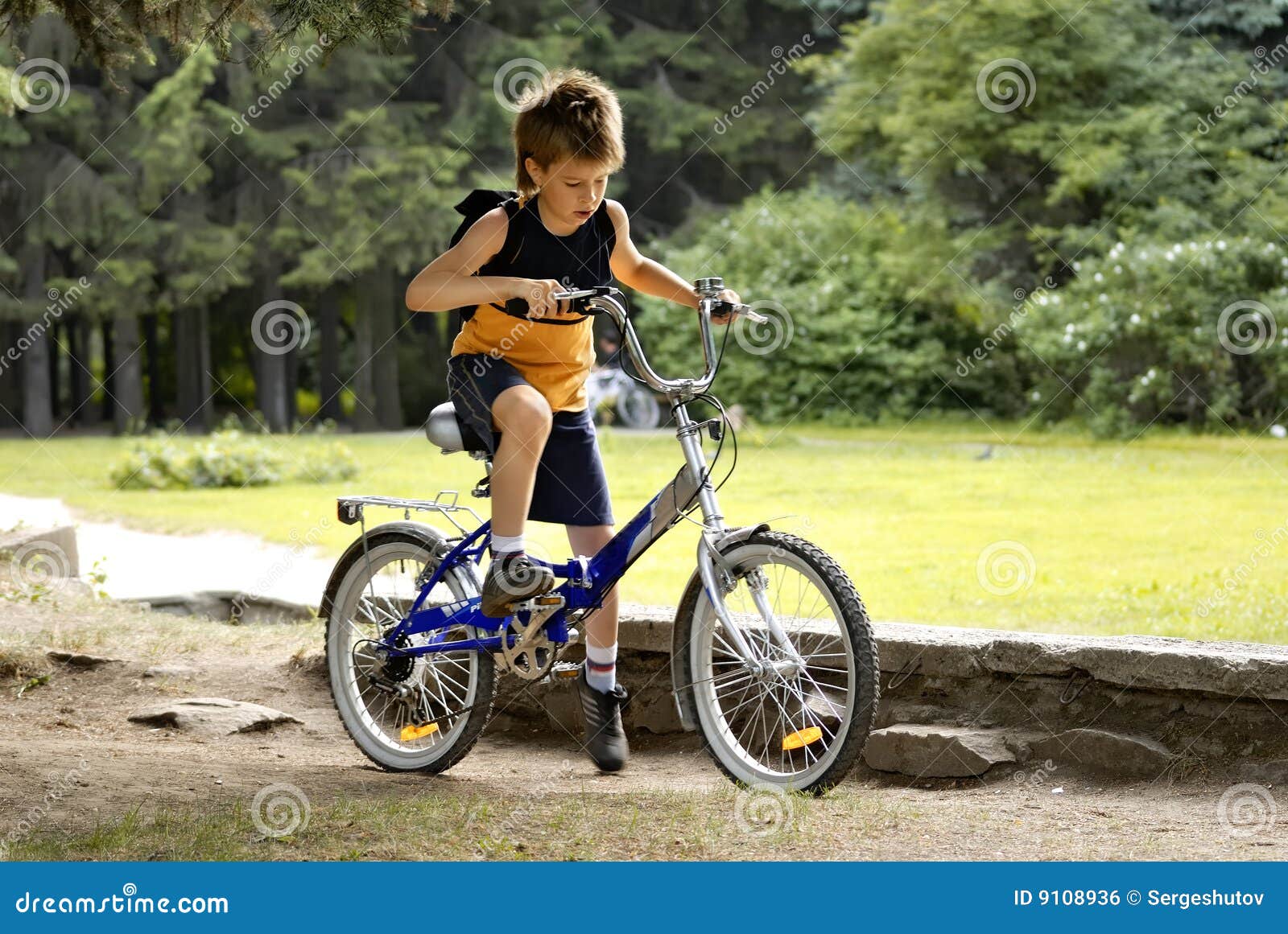Boy on bicycle stock photo. Image of forest, exercising 9108936