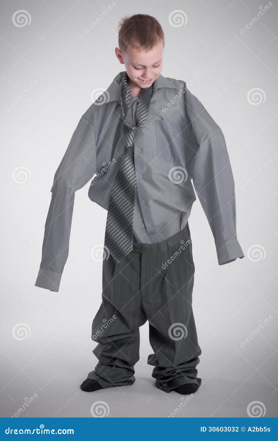 Boy in big shirt stock Image of front, hand, smiling - 30603032
