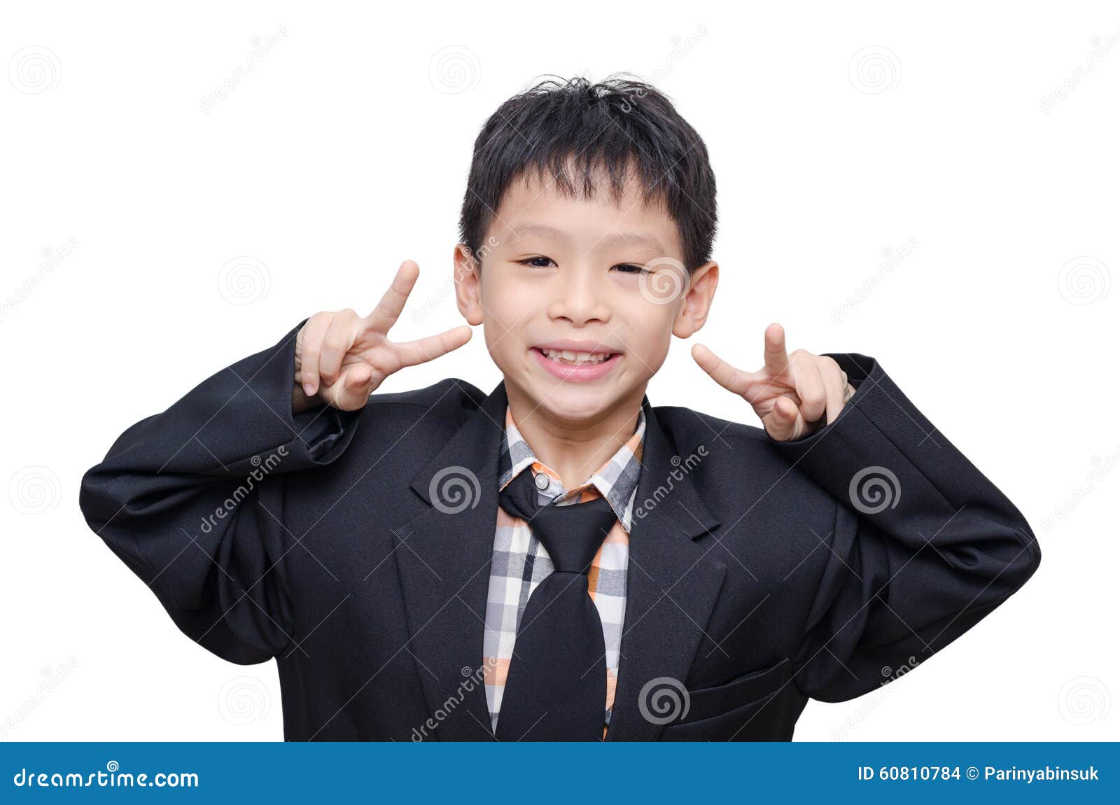 Boy in big suit over white stock photo. Image of happy 60810784