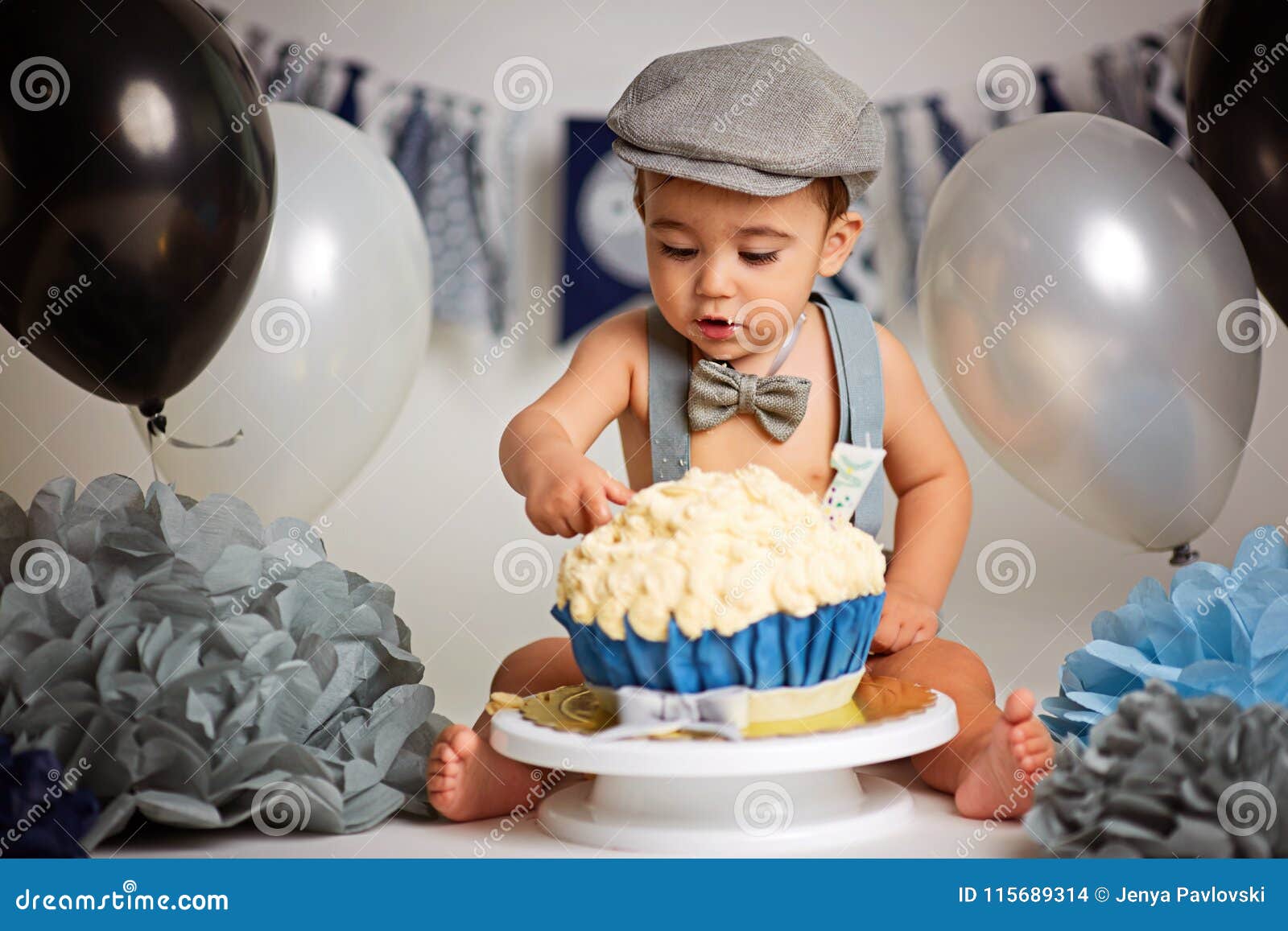 Boy Birthday Cake Smash Stock Photo Image Of Background 115689314