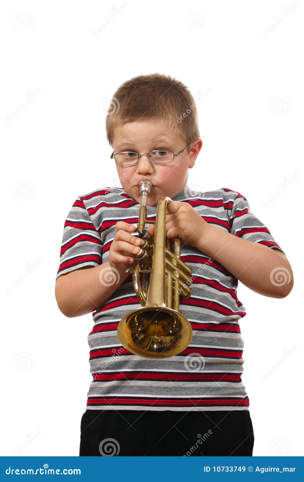 Boy Blowing Trumpet stock image. Image of child, brass 10733749