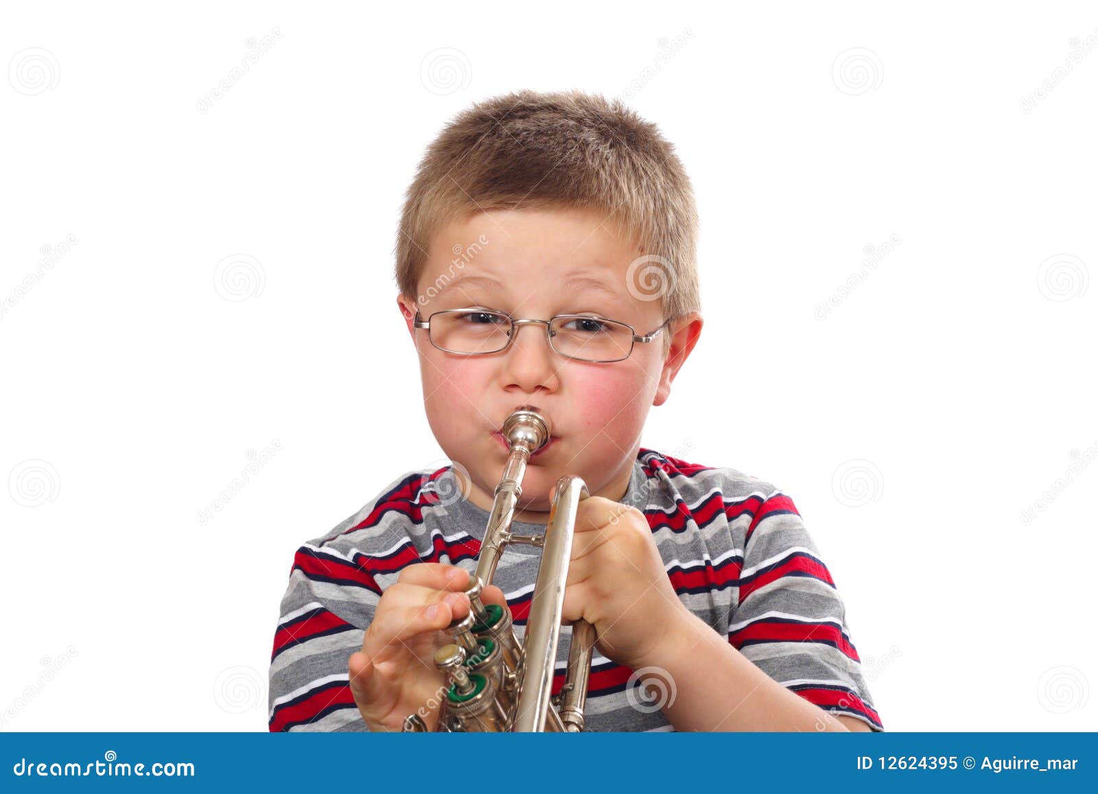 Boy Blowing Trumpet stock image. Image of family, expression 12624395