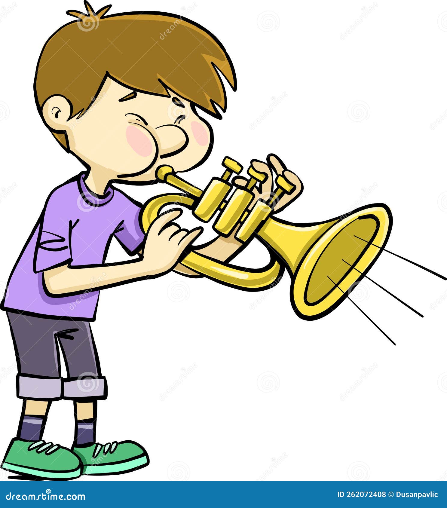 Boy Blowing a Trumpet Loudly Stock Illustration Illustration of