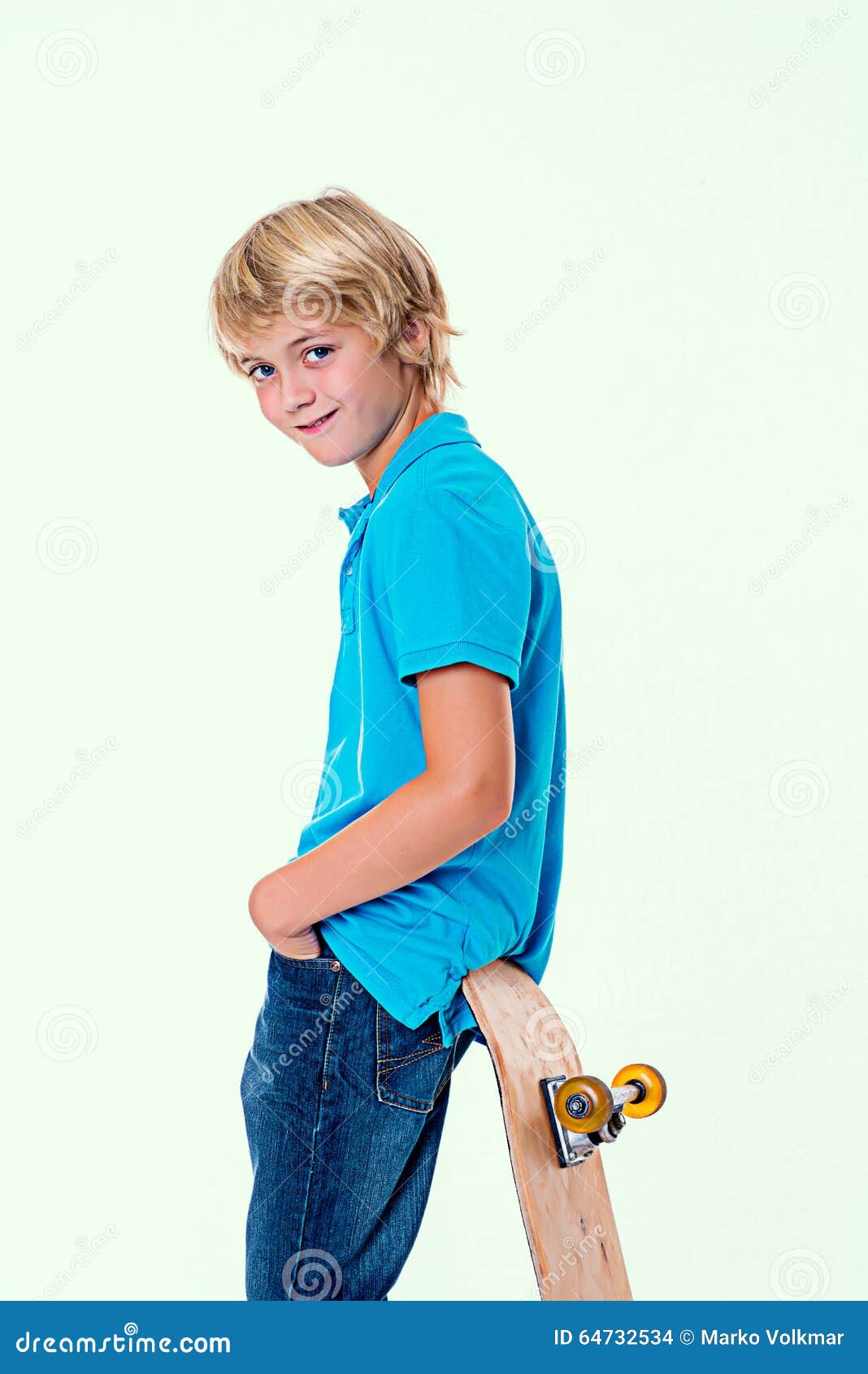 Boy in Blue Dress with Skateboard Stock Photo Image of teenager, full 64732534