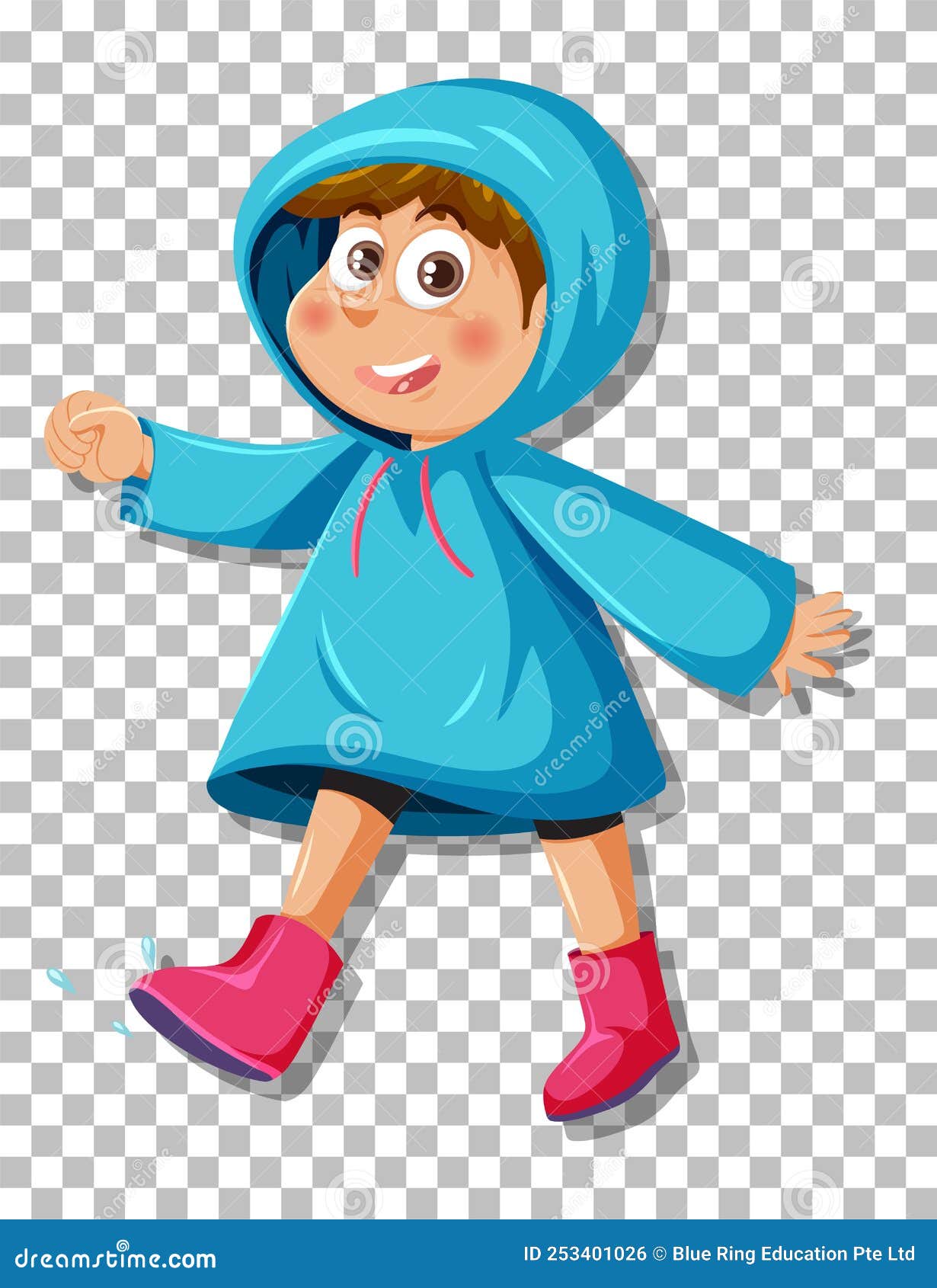 A Boy in Blue Raincoat on Grid Background Stock Vector - Illustration ...