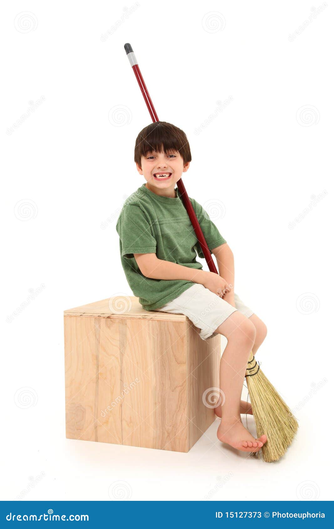 Boy with Broom stock image. Image of household, years 15127373