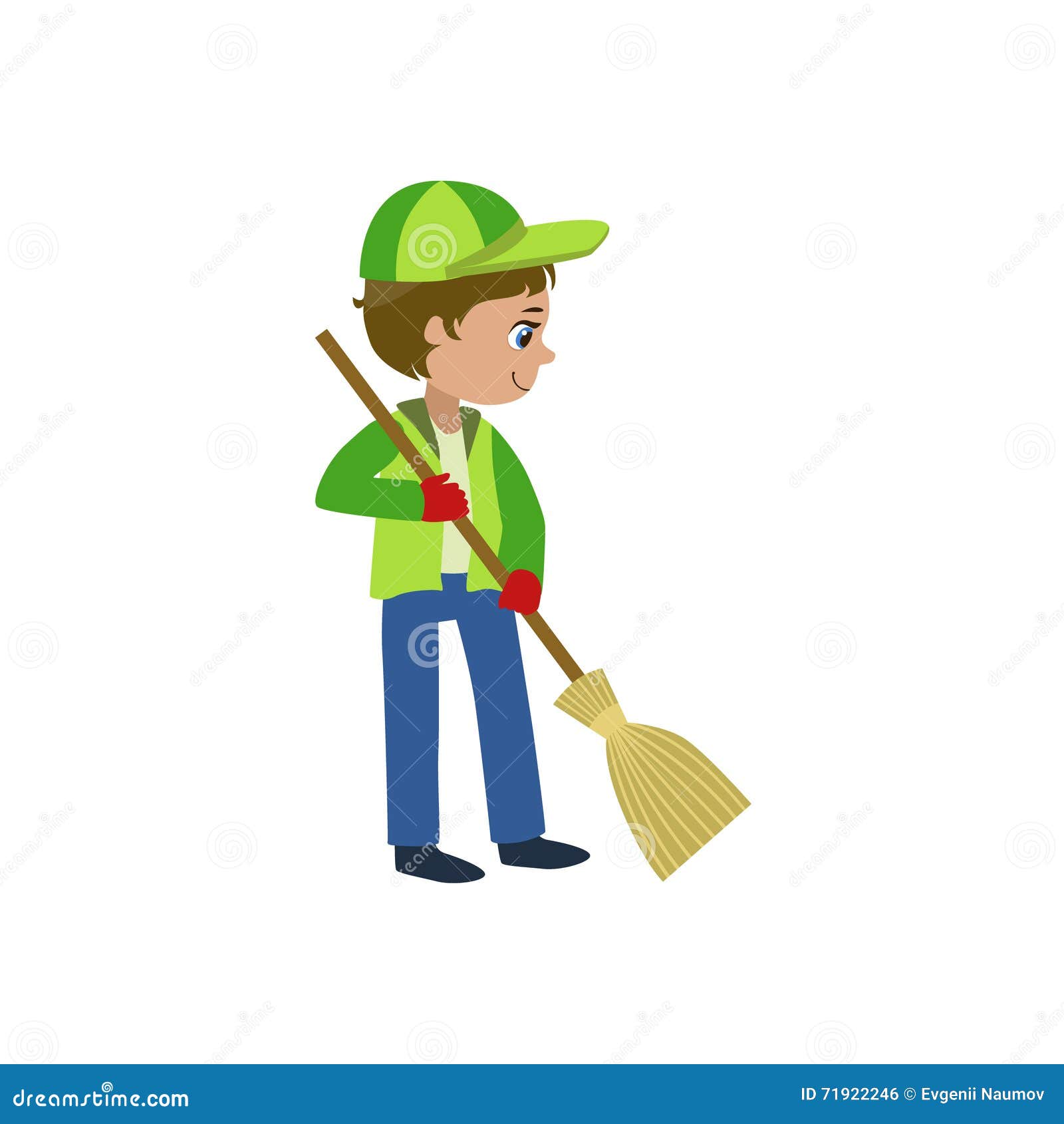 Boy with a Broom Outdoors stock vector. Illustration of outside 71922246