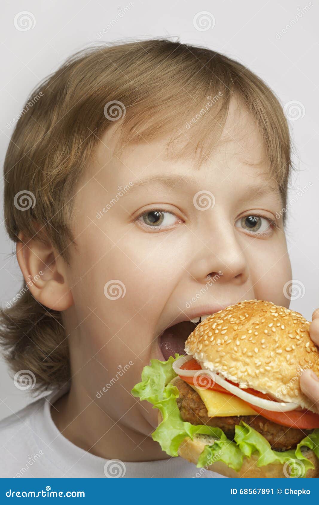 Boy with burger stock image. Image of cheese, fast, meal 68567891
