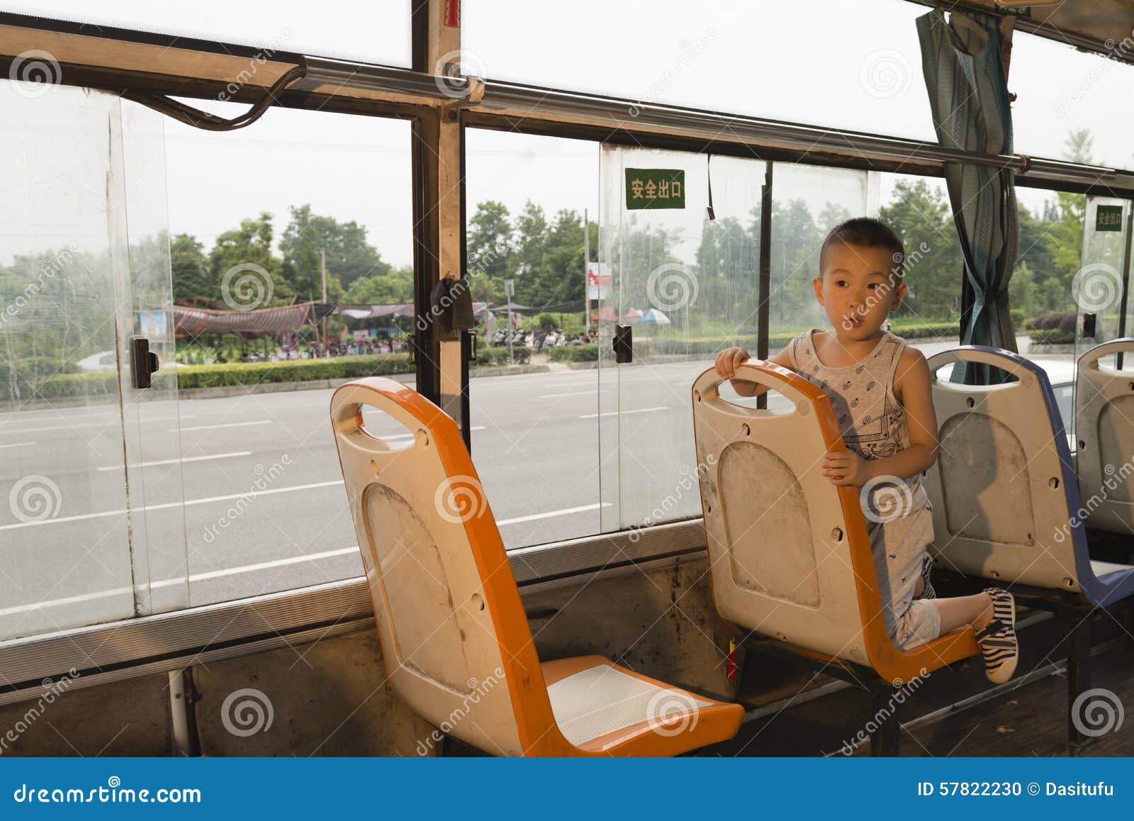 Boy on bus stock photo. Image of omnibus, chair, travel 57822230