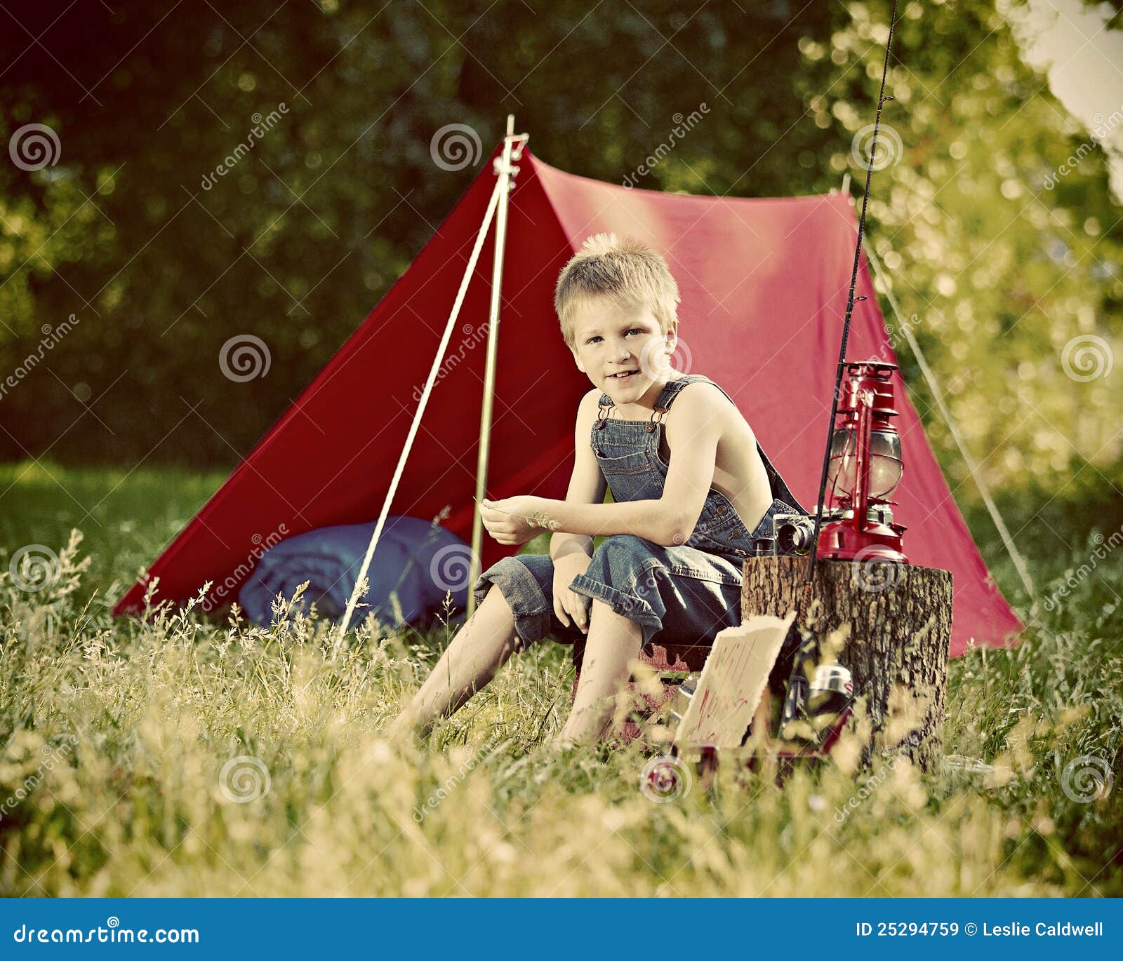 Boy camping with tent stock image. Image of camping, lovable 25294759