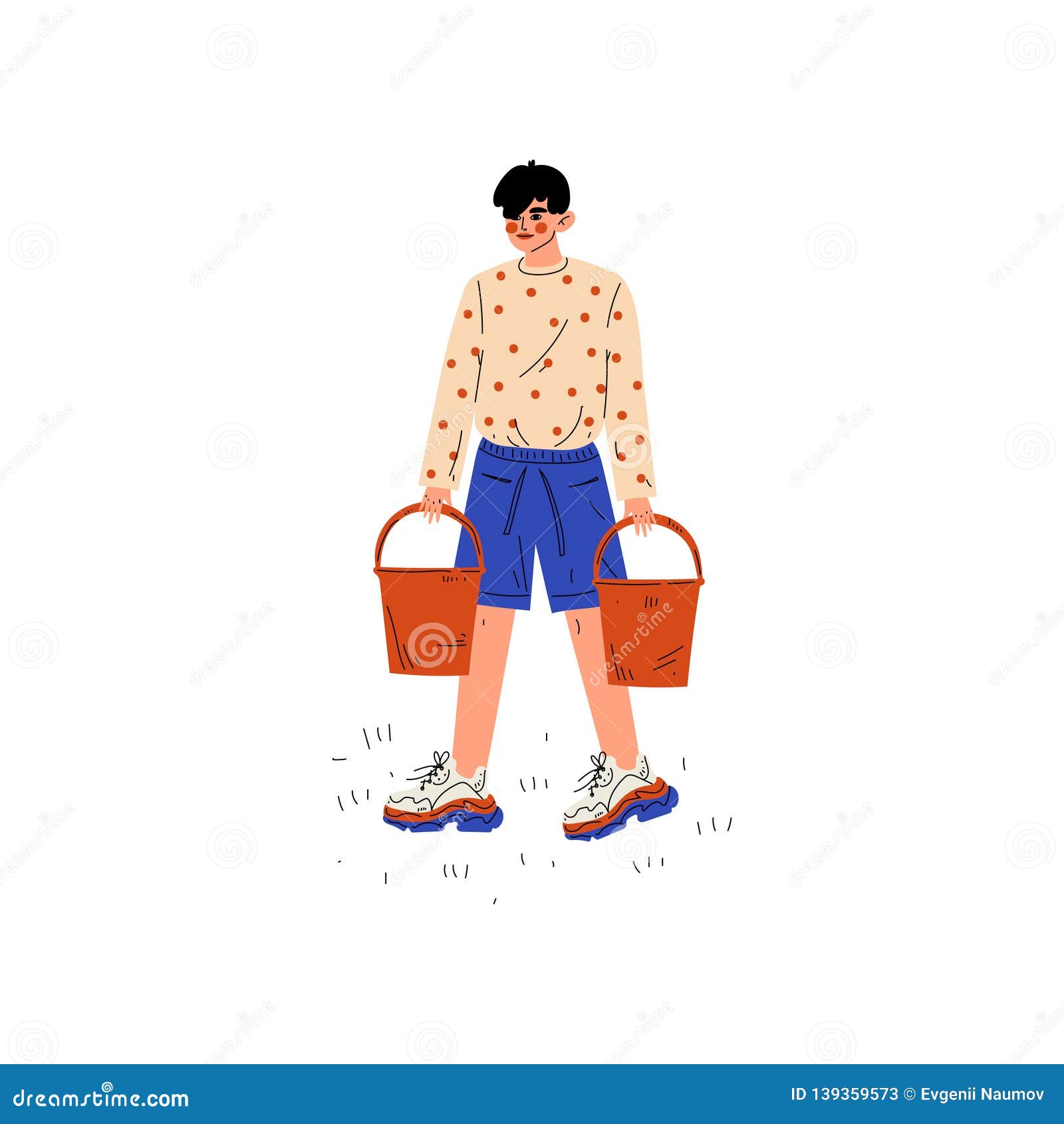 Home and Household Clipart-boy carring heavy water bucket clipart