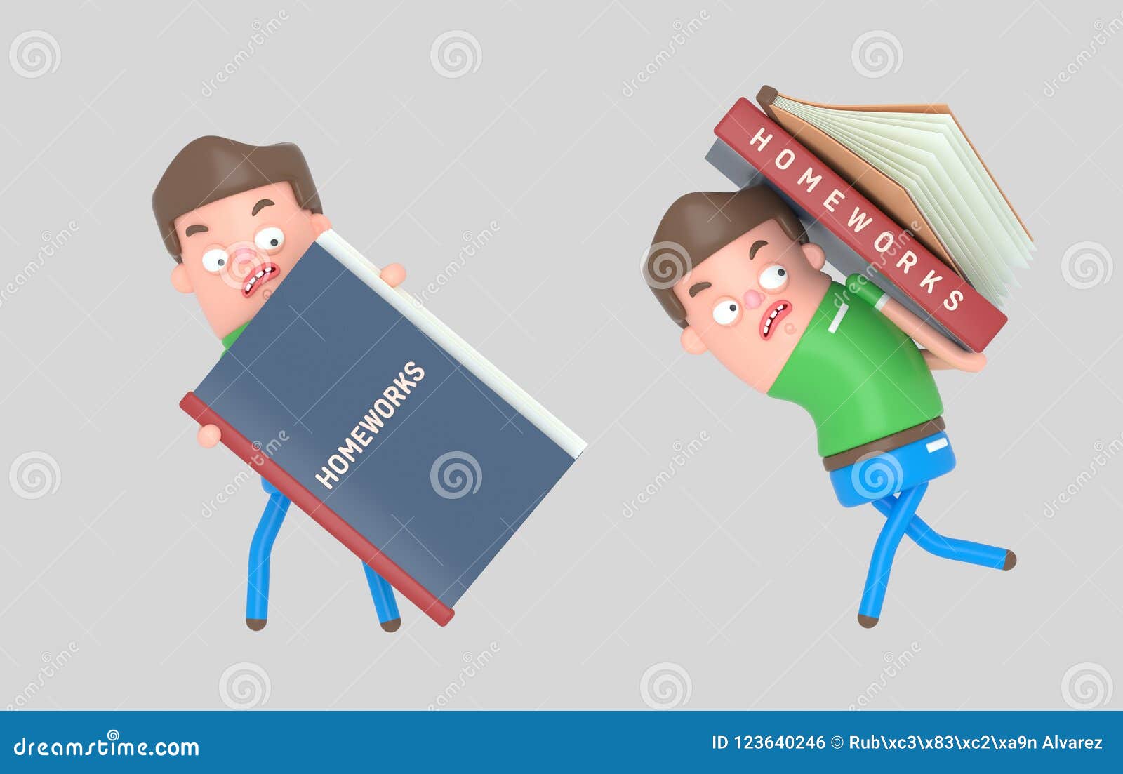 boy carrying a homework book. 3d 