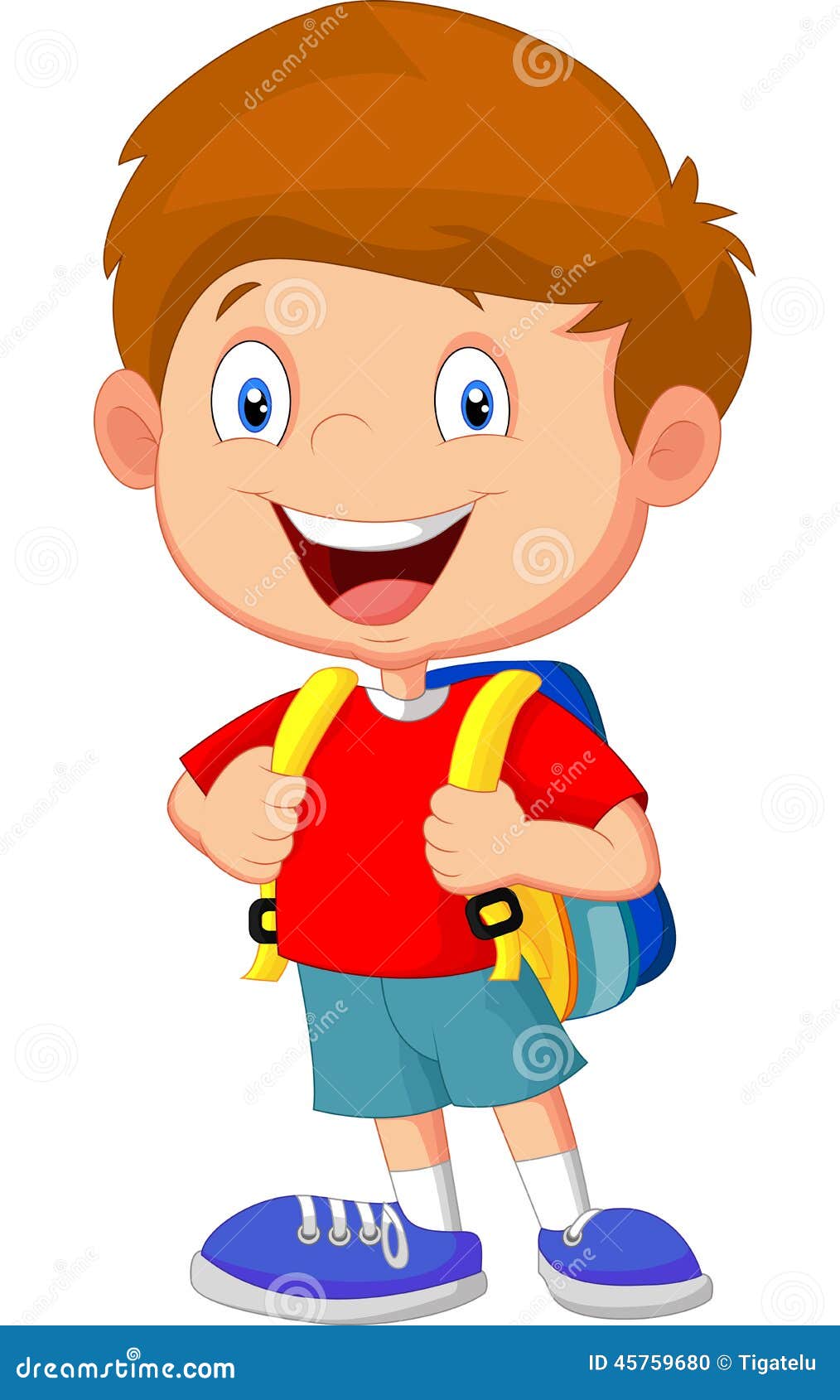 Boy cartoon with backpacks stock vector. Illustration of preschool -  45759680