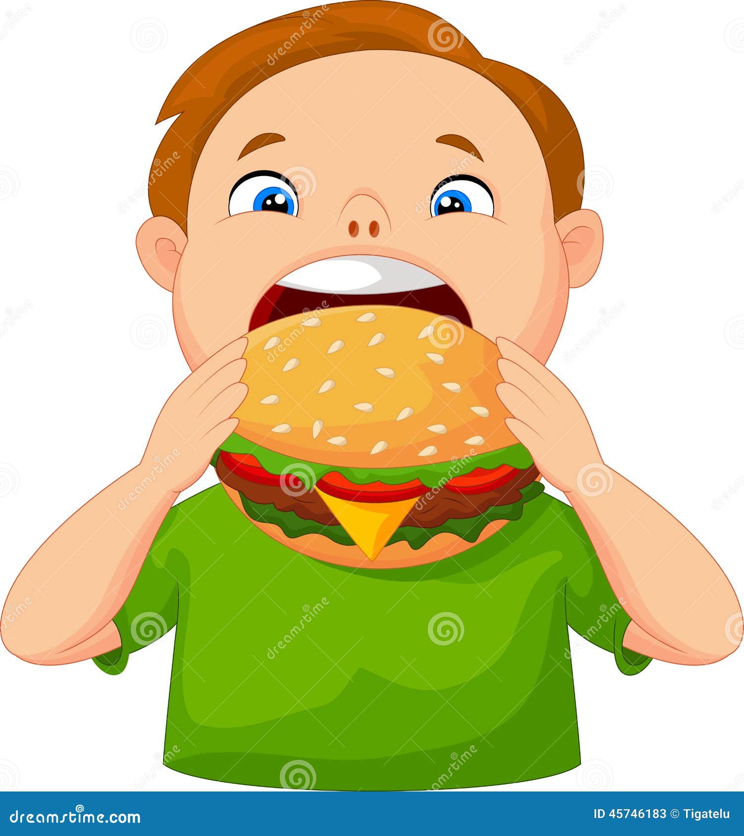 Boy cartoon eating burger stock vector. Illustration of kids - 45746183