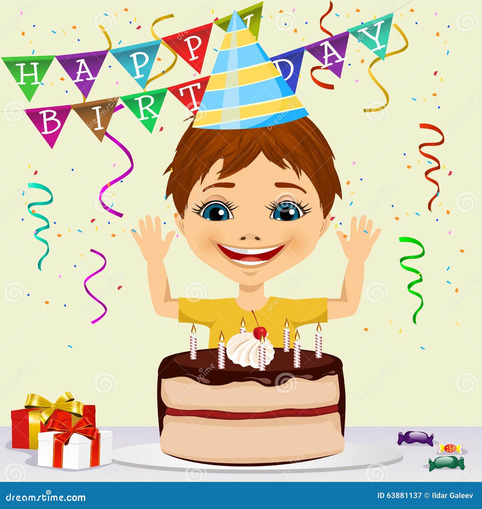 Boy Celebrating His Birthday Smiling Stock Vector - Illustration of ...