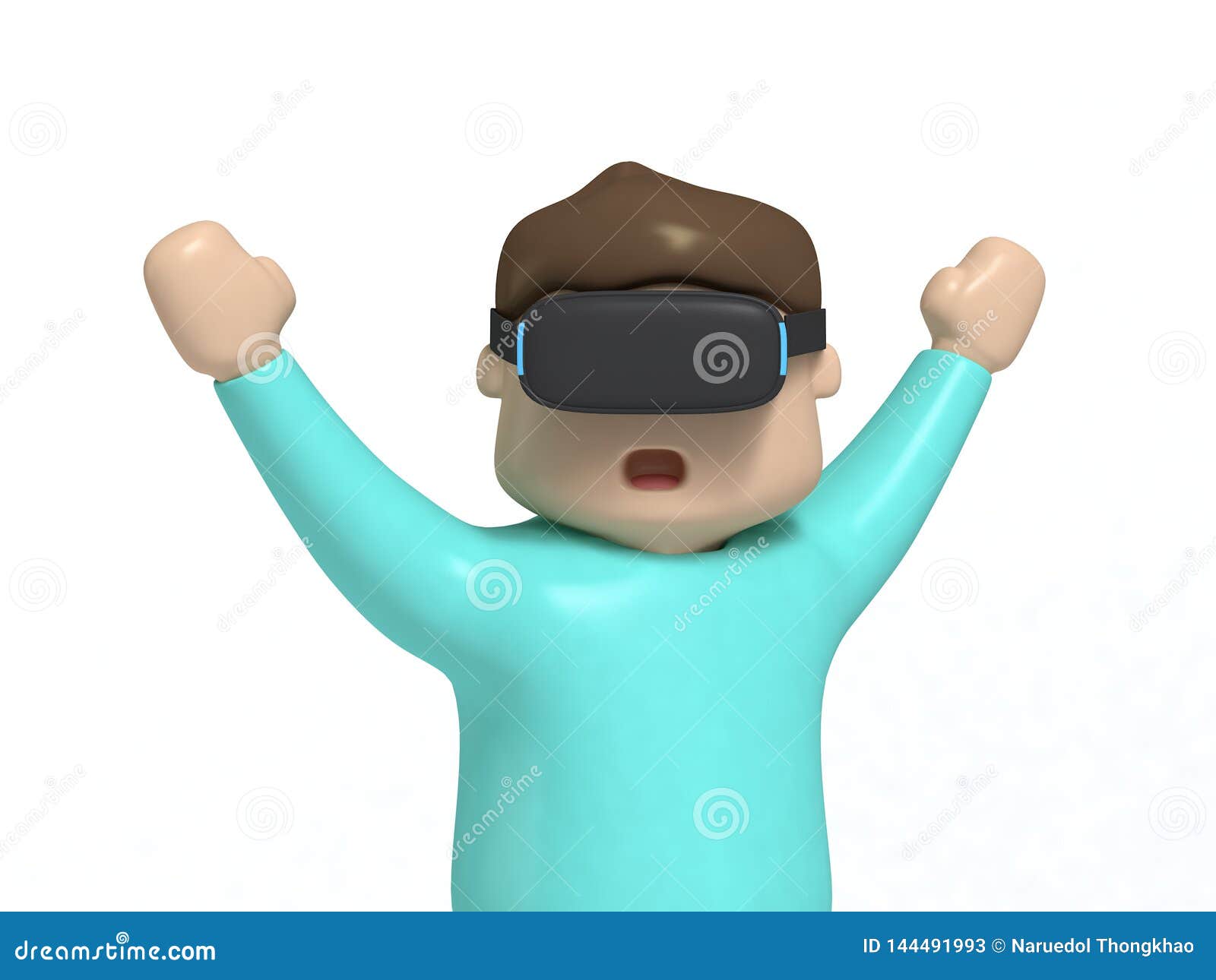 Boy Character Cartoon Style Hands Up Excited-funny with VR Glasses  Technology Video Game Concept 3d Render Stock Illustration - Illustration  of shirt, background: 144491993