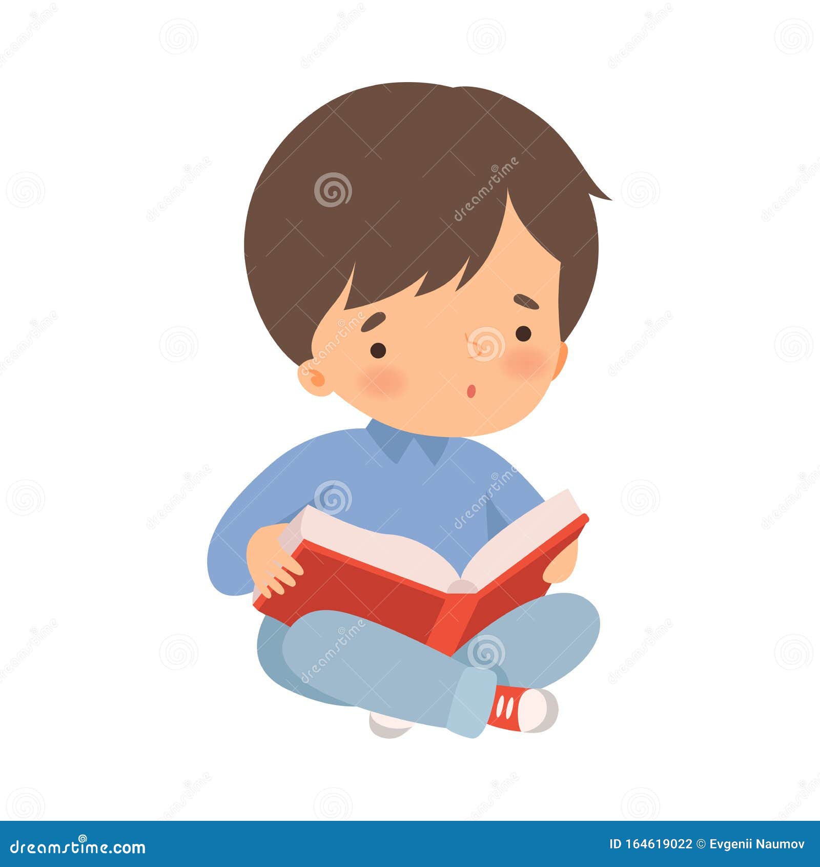 Boy Character Sitting on Floor and Learning How To Read Stock Vector ...