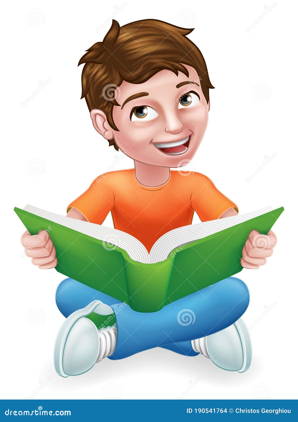 Boy Child Kid Cartoon Character Reading a Book Stock Vector - Illustration  of play, happy: 190541764