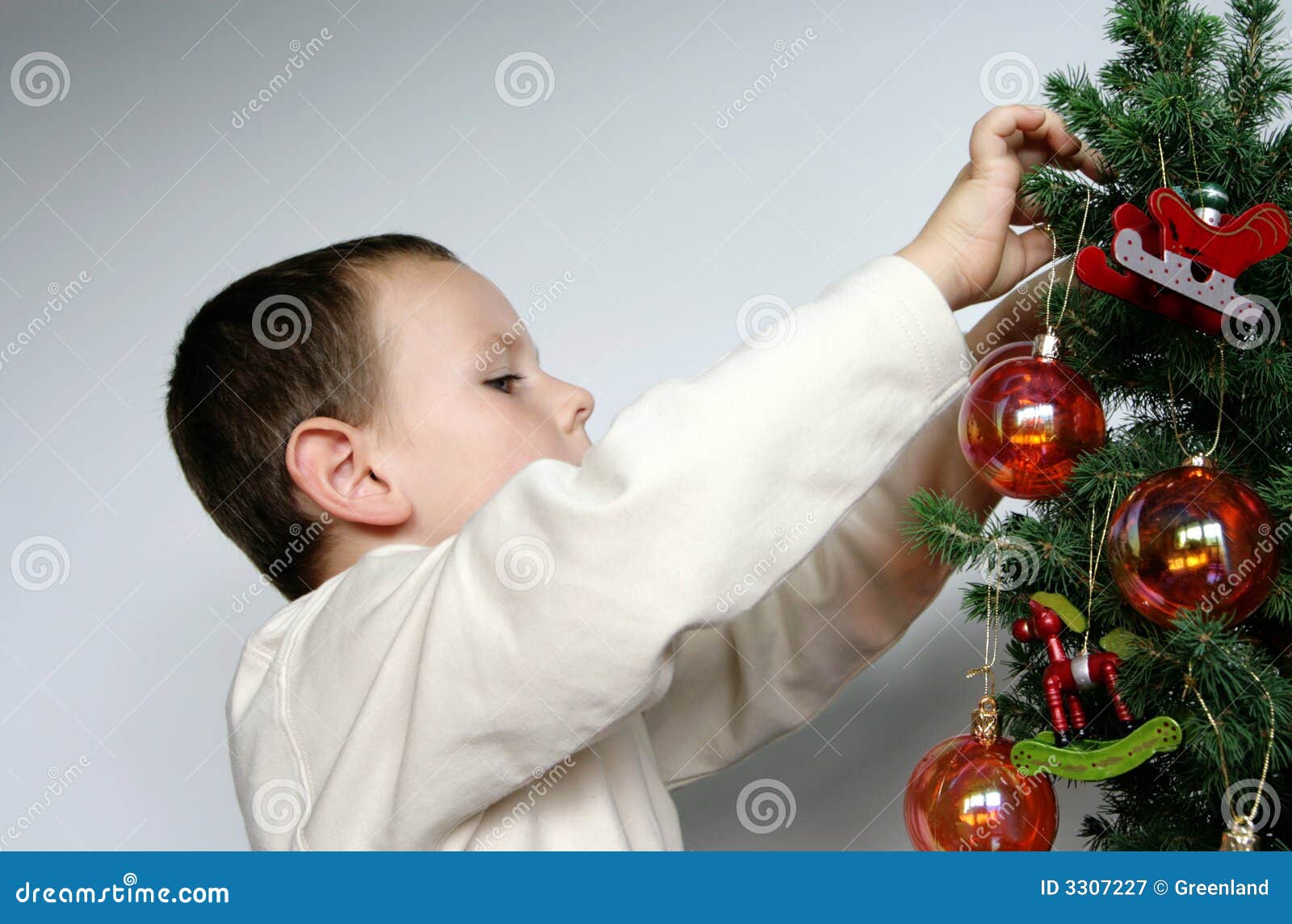 Boy and christmas tree stock image. Image of cute, ball 3307227