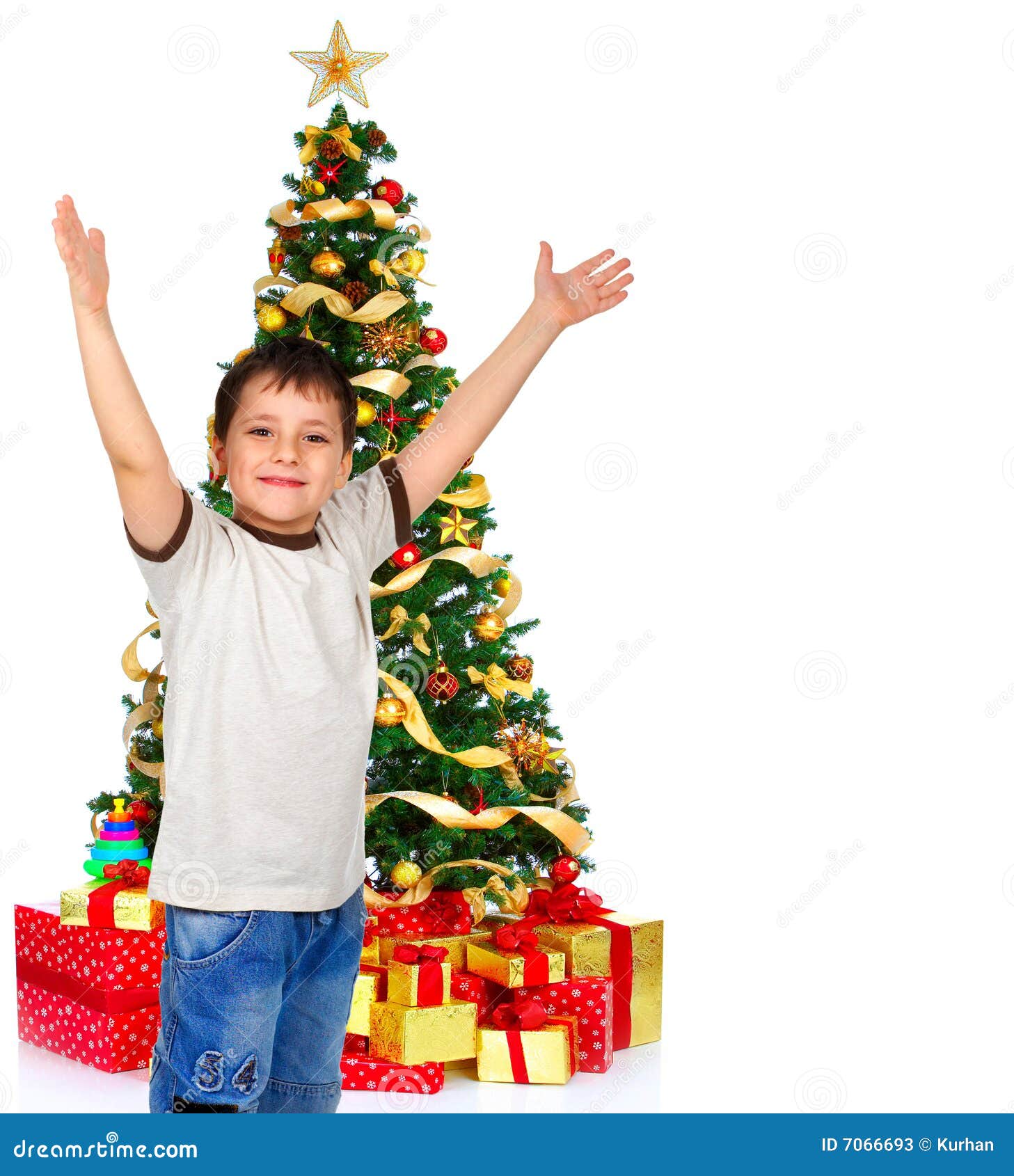 Boy and a Christmas Tree stock image. Image of party, toys 7066693
