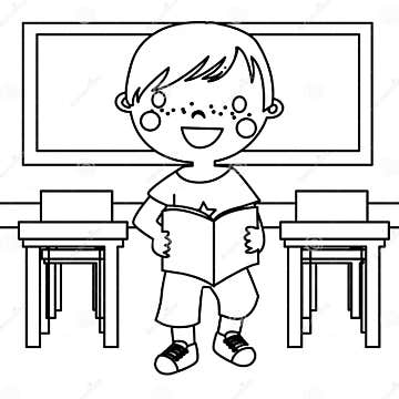 Boy in Classroom Coloring Page Stock Illustration - Illustration of ...