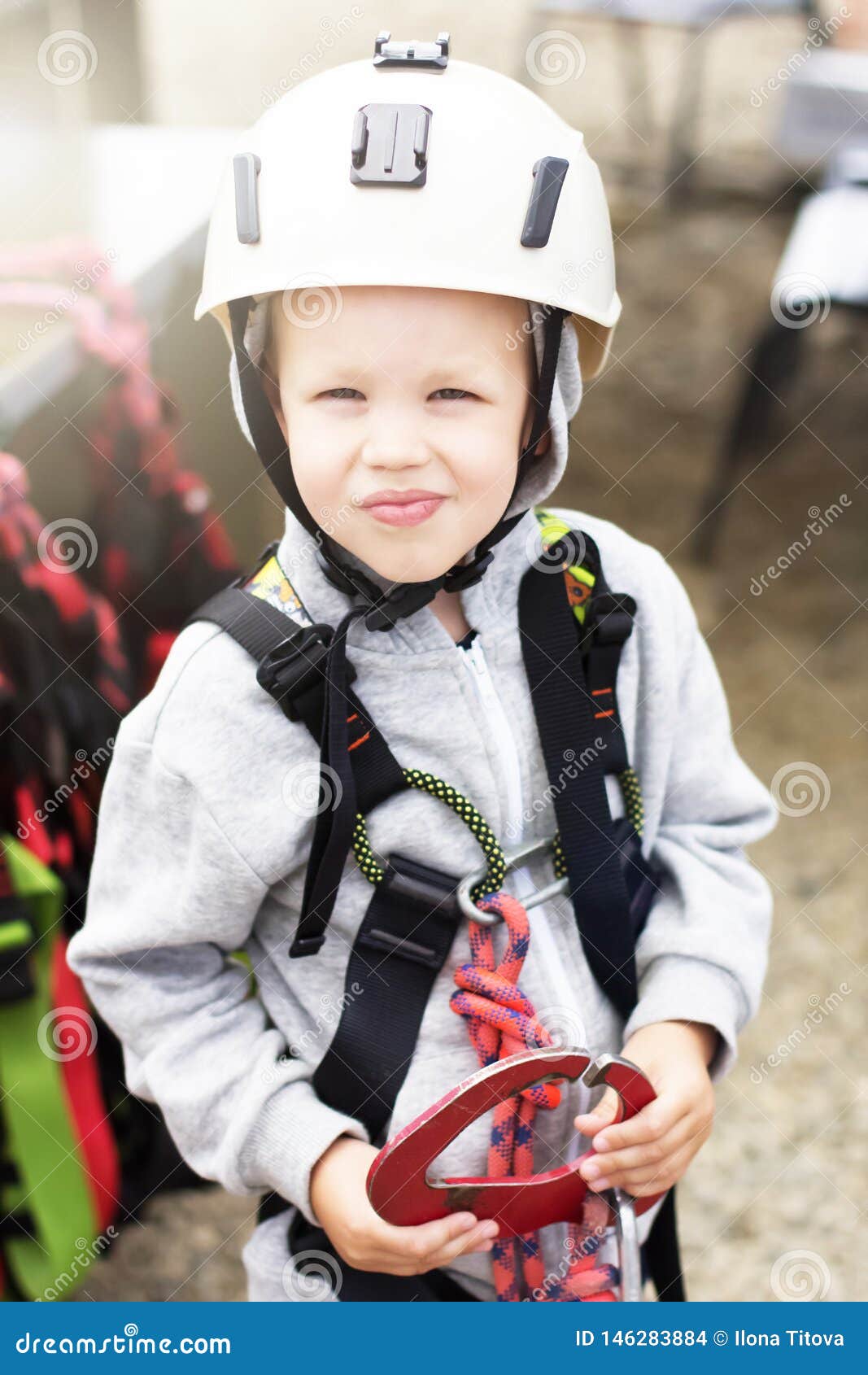 Boy in a climbing helmet stock photo. Image of child 146283884
